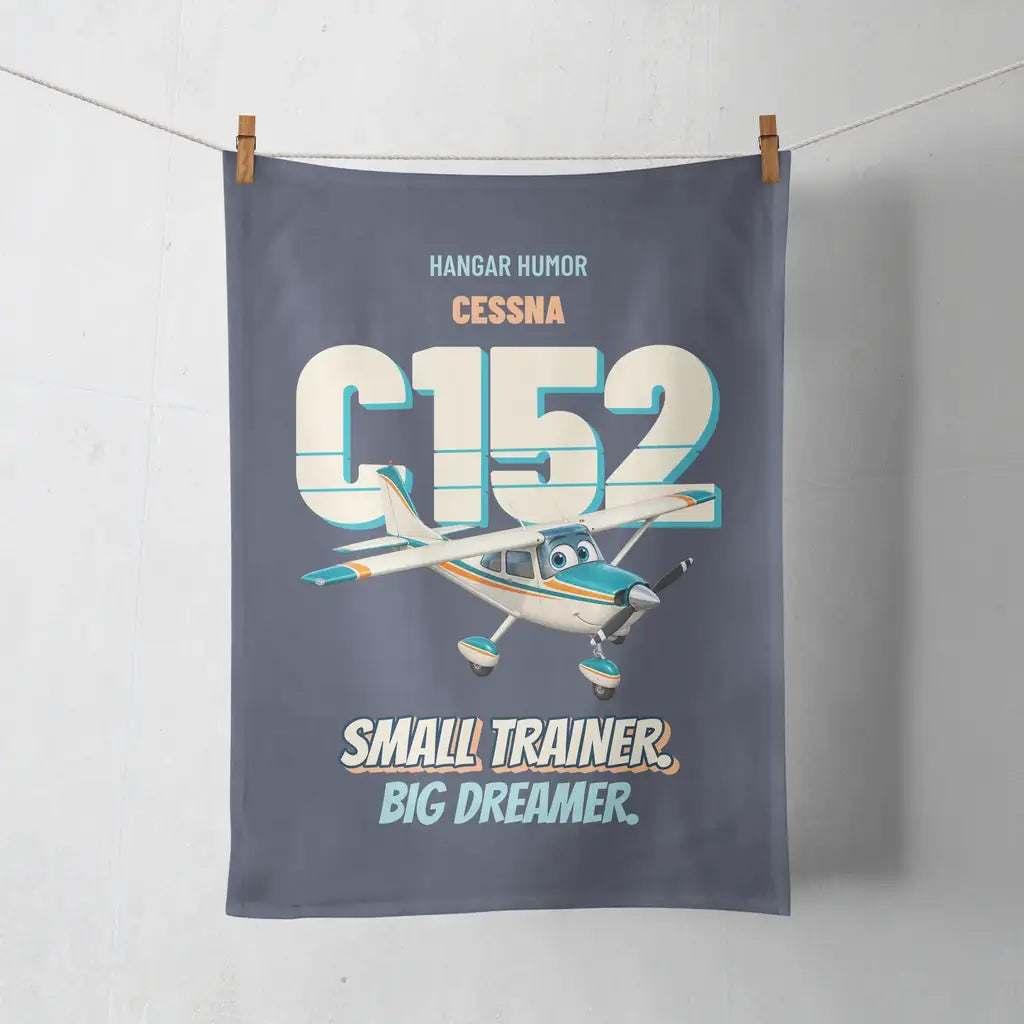 Cessna 152 - Small trainer. Big dreamer. design on navy blue towel