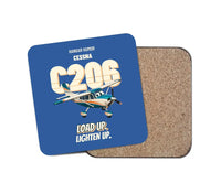Thumbnail for Cessna 206 Stationair - Load up. Lighten up. design on blue 1 piece coaster