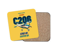 Thumbnail for Cessna 206 Stationair - Load up. Lighten up. design on yellow 1 piece coaster