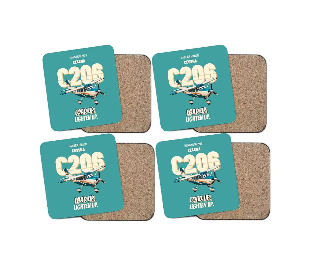 Cessna 206 Stationair - Load up. Lighten up. design on turquoise 4 pieces set coaster