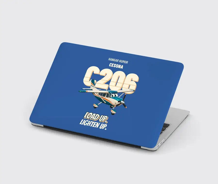 Cessna 206 Stationair - Load up. Lighten up. design on blue MacBook case