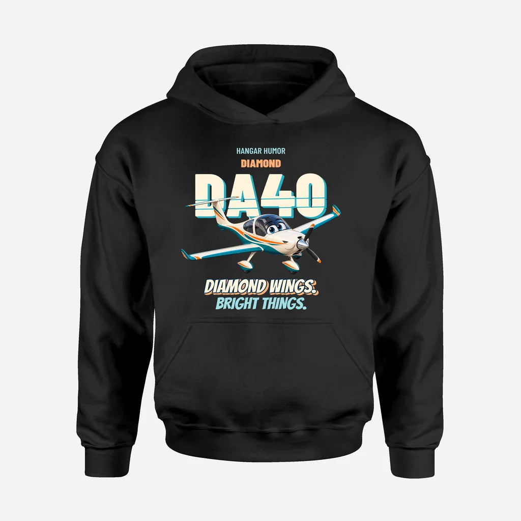 Diamond DA40 - Diamond wings. Bright things. design on black hoodie single side