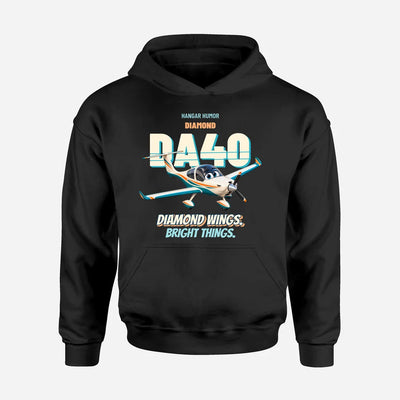 Diamond DA40 - Diamond wings. Bright things. design on black hoodie single side