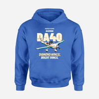 Thumbnail for Diamond DA40 - Diamond wings. Bright things. design on blue hoodie single side