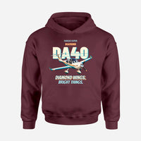 Thumbnail for Diamond DA40 - Diamond wings. Bright things. design on dark red hoodie single side