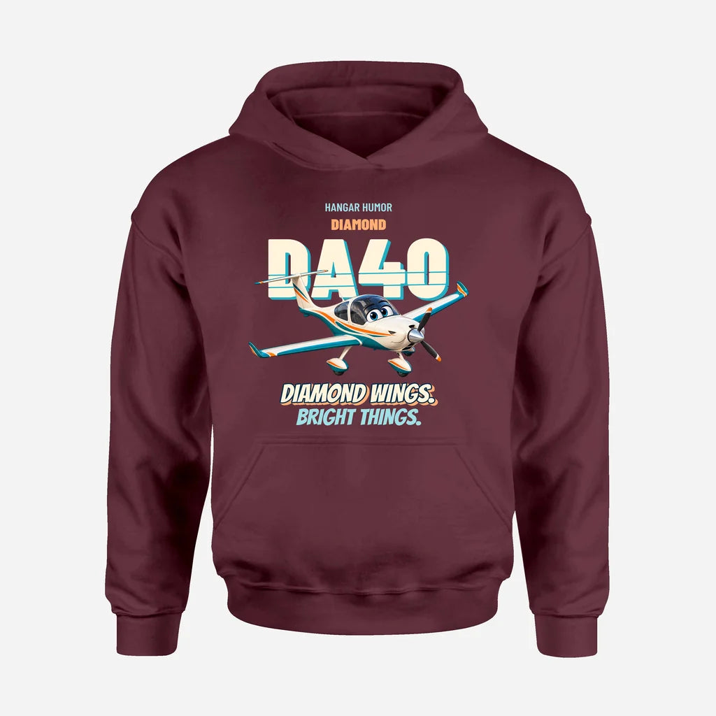 Diamond DA40 - Diamond wings. Bright things. design on dark red hoodie single side