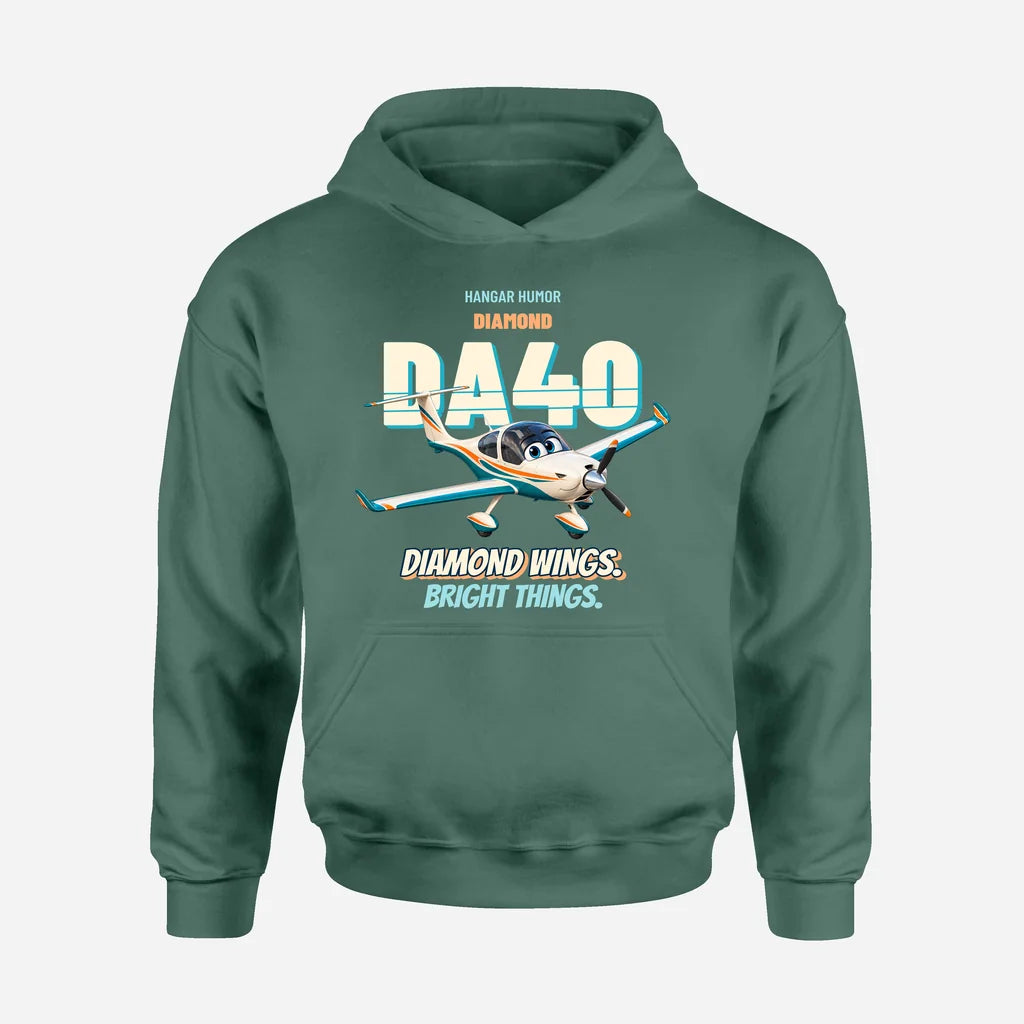 Diamond DA40 - Diamond wings. Bright things. design on green hoodie single side