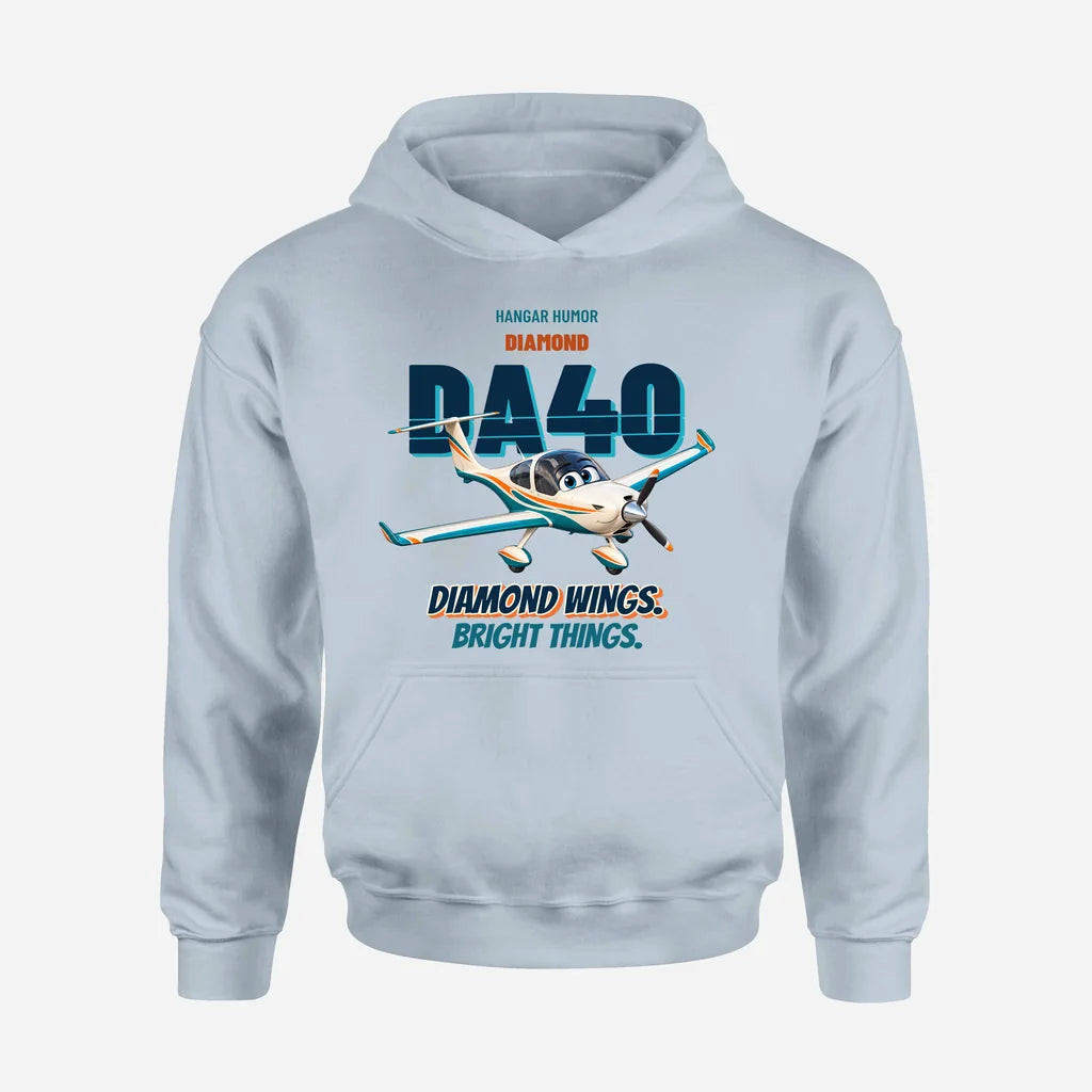 Diamond DA40 - Diamond wings. Bright things. design on light blue hoodie single side