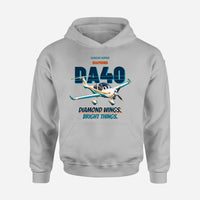 Thumbnail for Diamond DA40 - Diamond wings. Bright things. design on light gray hoodie single side