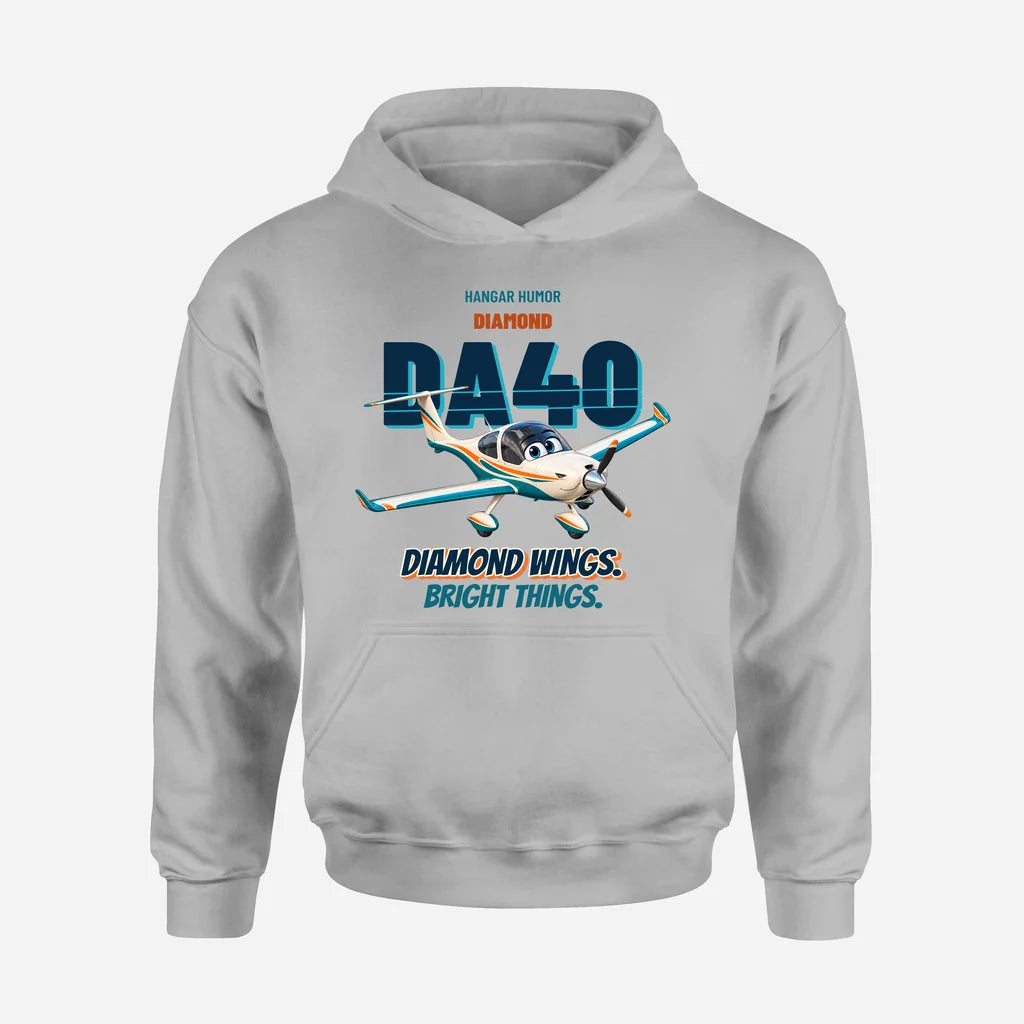 Diamond DA40 - Diamond wings. Bright things. design on light gray hoodie single side