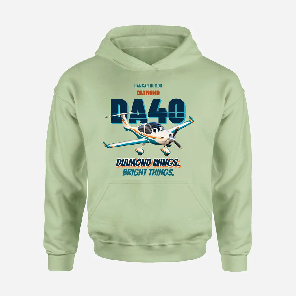 Diamond DA40 - Diamond wings. Bright things. design on light green hoodie single side