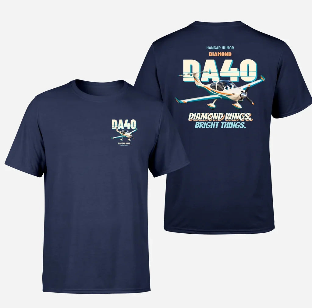 Diamond DA40 - Diamond wings. Bright things. - Double-Side T-Shirt design on navyblue double side t shirt