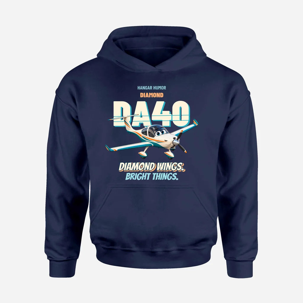Diamond DA40 - Diamond wings. Bright things. design on navy blue hoodie single side