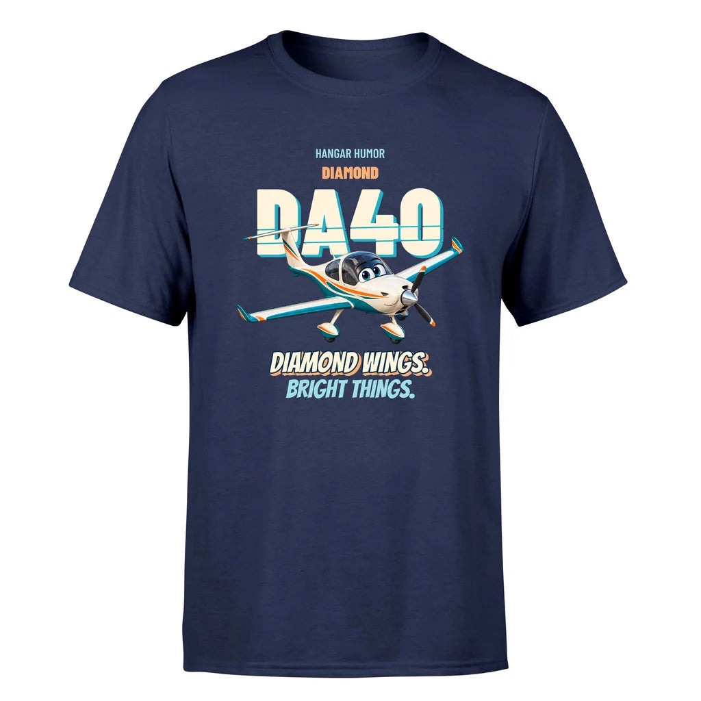 Diamond DA40 - Diamond wings. Bright things. - Premium T-Shirt design on navyblue premium t shirt