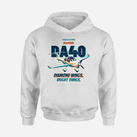 Thumbnail for Diamond DA40 - Diamond wings. Bright things. design on white hoodie single side