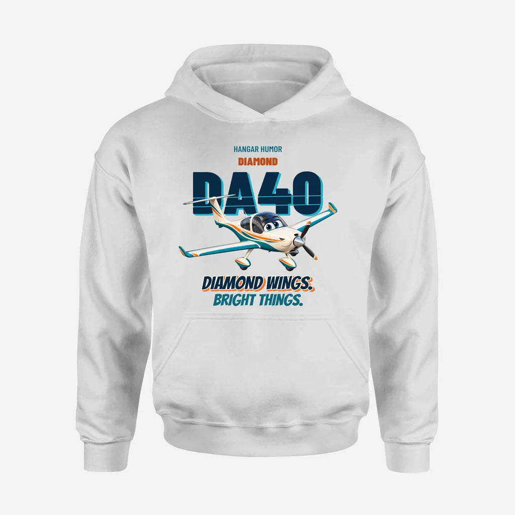 Diamond DA40 - Diamond wings. Bright things. design on white hoodie single side