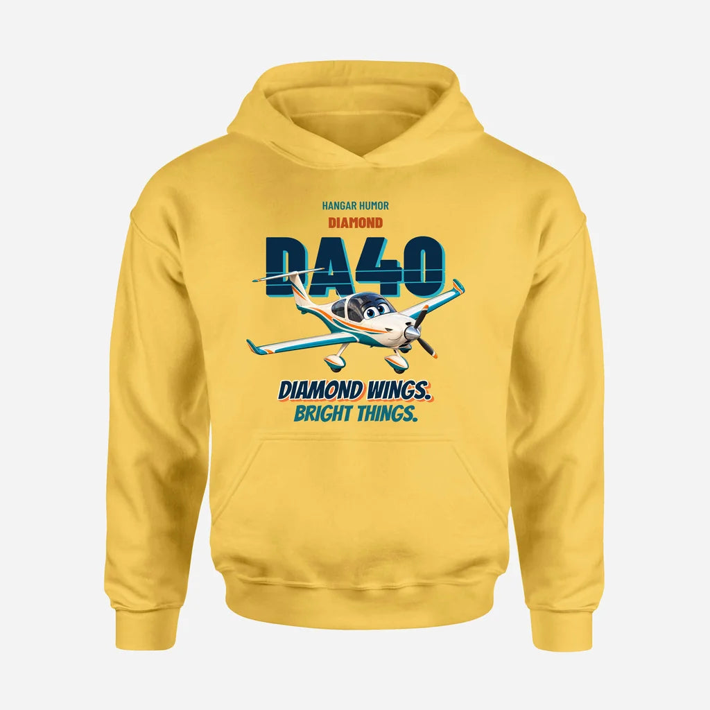 Diamond DA40 - Diamond wings. Bright things. design on yellow hoodie single side