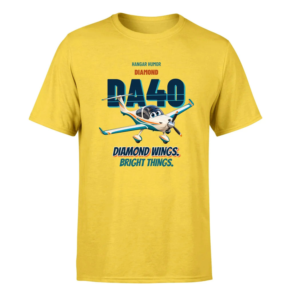 Diamond DA40 - Diamond wings. Bright things. - Premium T-Shirt design on yellow premium t shirt
