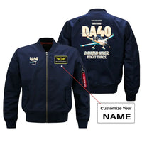 Thumbnail for Diamond DA40 - Diamond wings. Bright things. design on blue bomber jacket with custom name badge