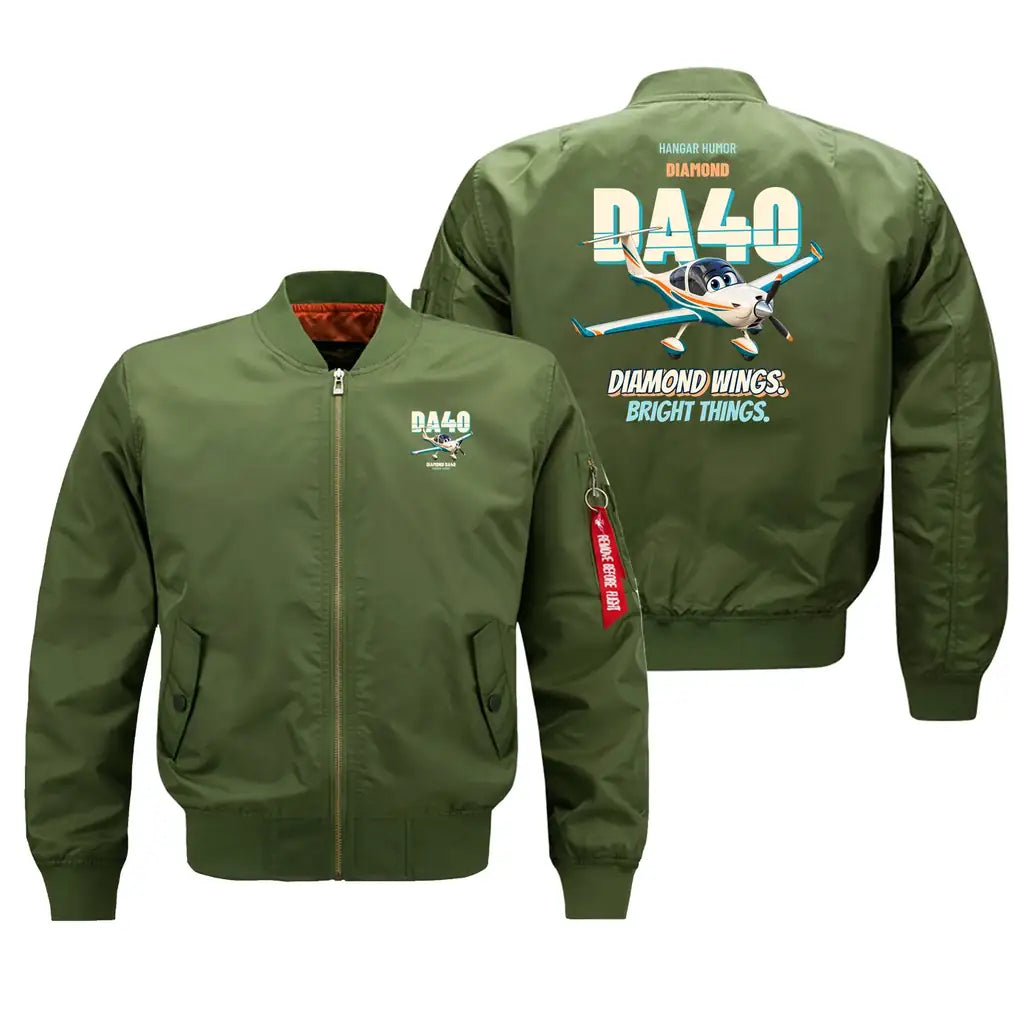 Diamond DA40 - Diamond wings. Bright things. design on green bomber jacket
