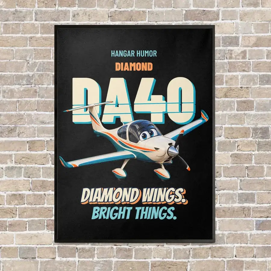 Diamond DA40 - Diamond wings. Bright things. vertical canvas print - framed - black background