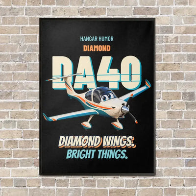 Diamond DA40 - Diamond wings. Bright things. vertical canvas print - framed - black background