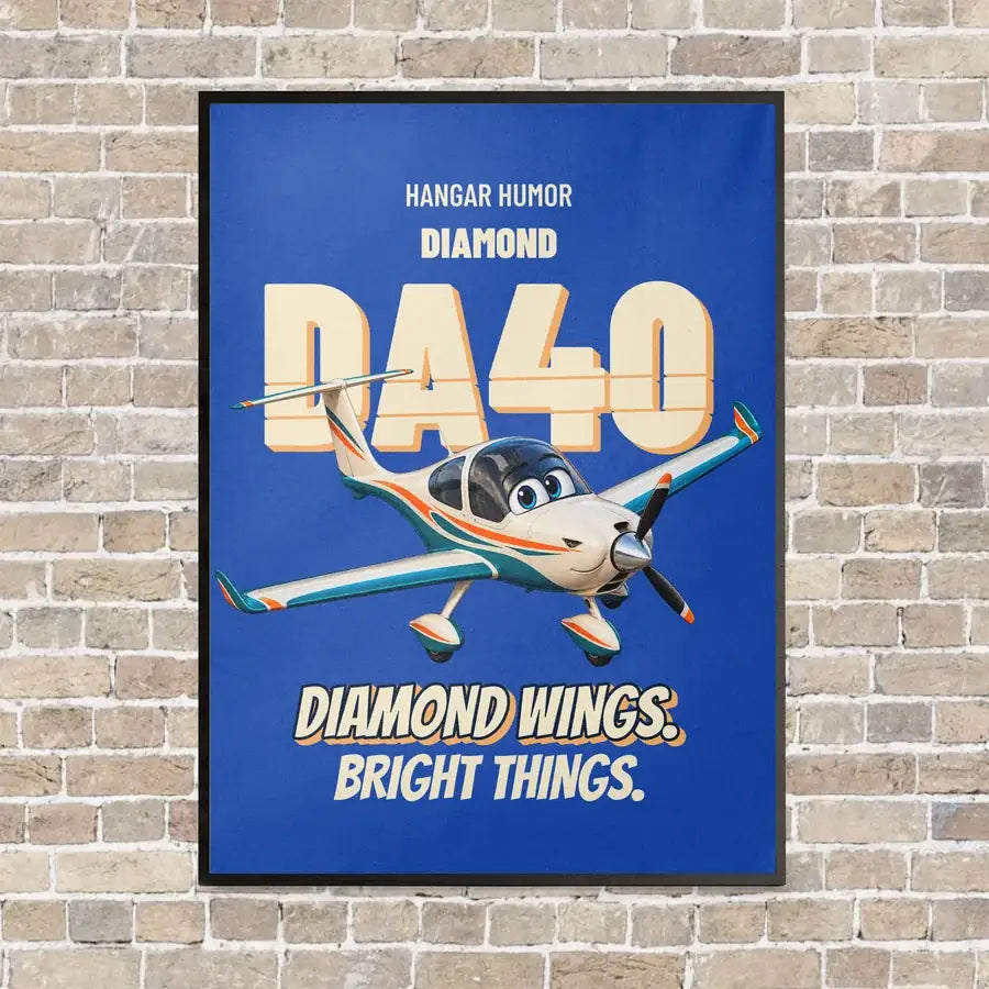 Diamond DA40 - Diamond wings. Bright things. vertical canvas print - framed - blue background