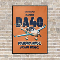 Thumbnail for Diamond DA40 - Diamond wings. Bright things. vertical canvas print - framed - orange background