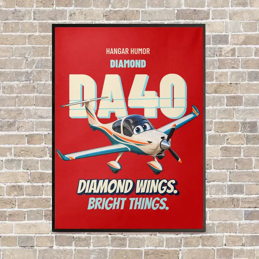 Diamond DA40 - Diamond wings. Bright things. vertical canvas print - framed - red background