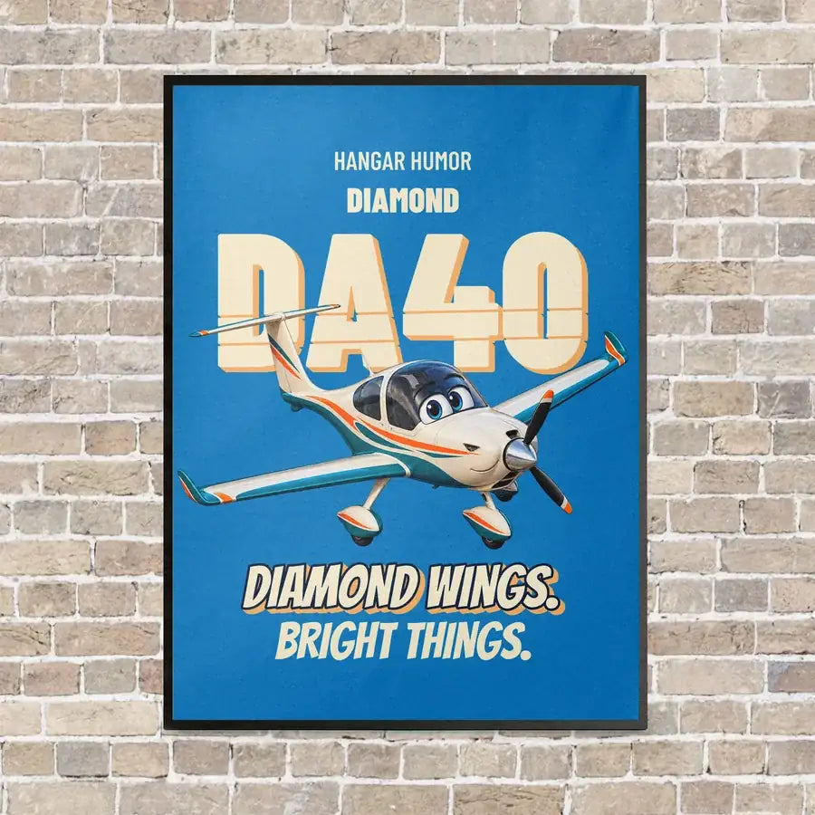 Diamond DA40 - Diamond wings. Bright things. vertical canvas print - framed - turquoise background