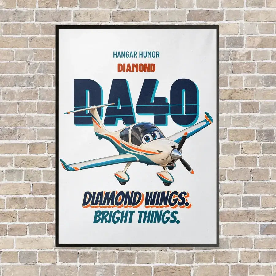 Diamond DA40 - Diamond wings. Bright things. vertical canvas print - framed - white background