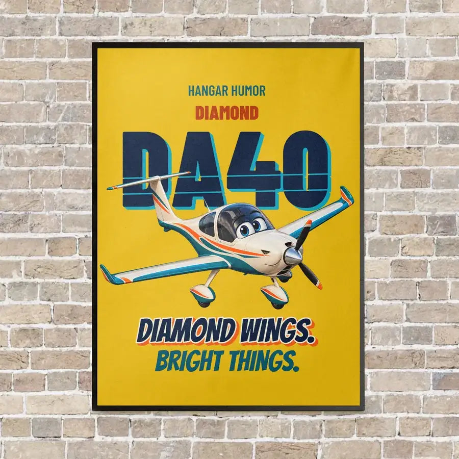 Diamond DA40 - Diamond wings. Bright things. vertical canvas print - framed - yellow background