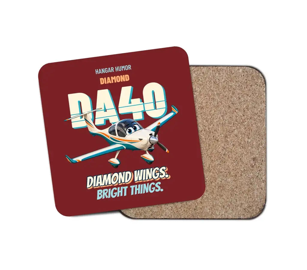 Diamond DA40 - Diamond wings. Bright things. design on dark red 1 piece coaster