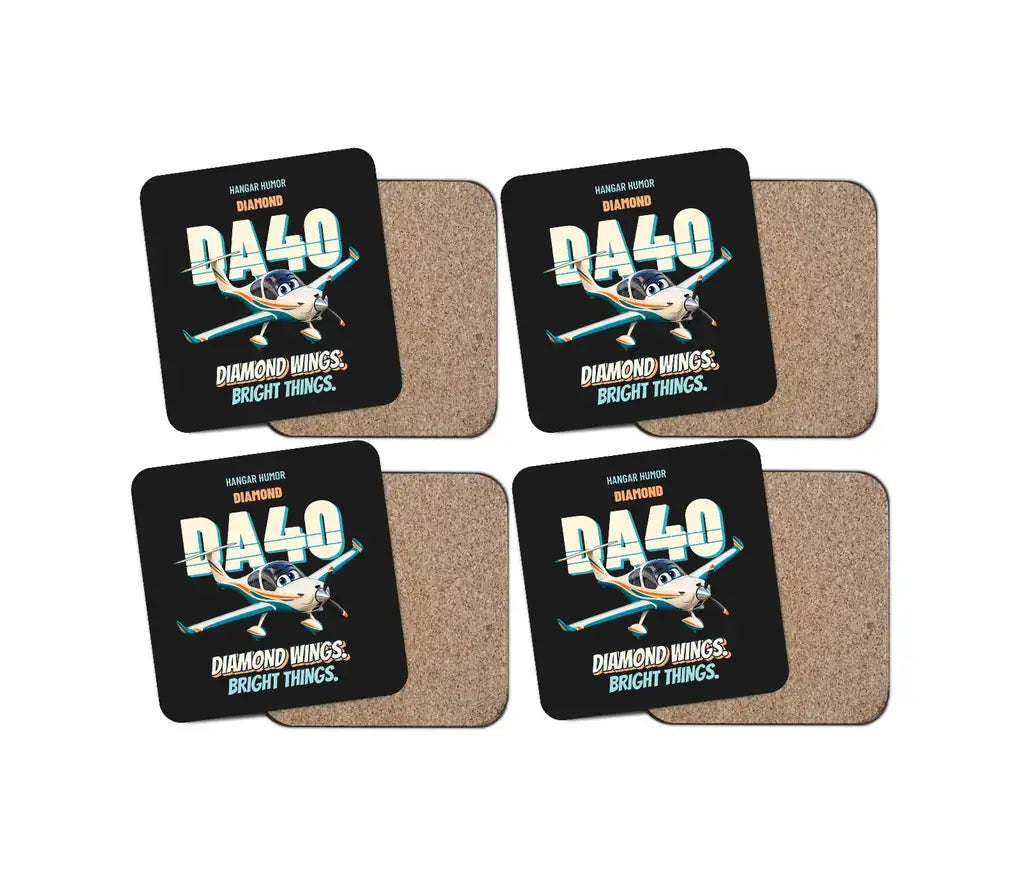 Diamond DA40 - Diamond wings. Bright things. design on black 4 pieces set coaster