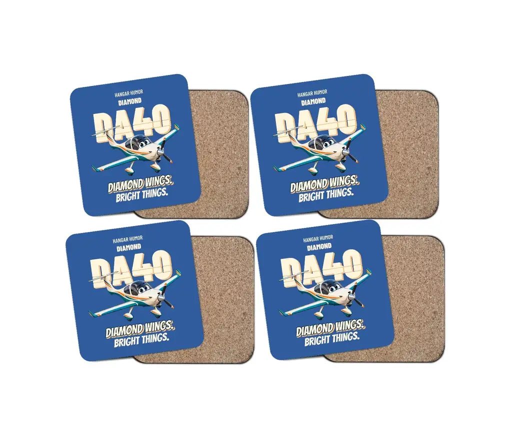 Diamond DA40 - Diamond wings. Bright things. design on blue 4 pieces set coaster
