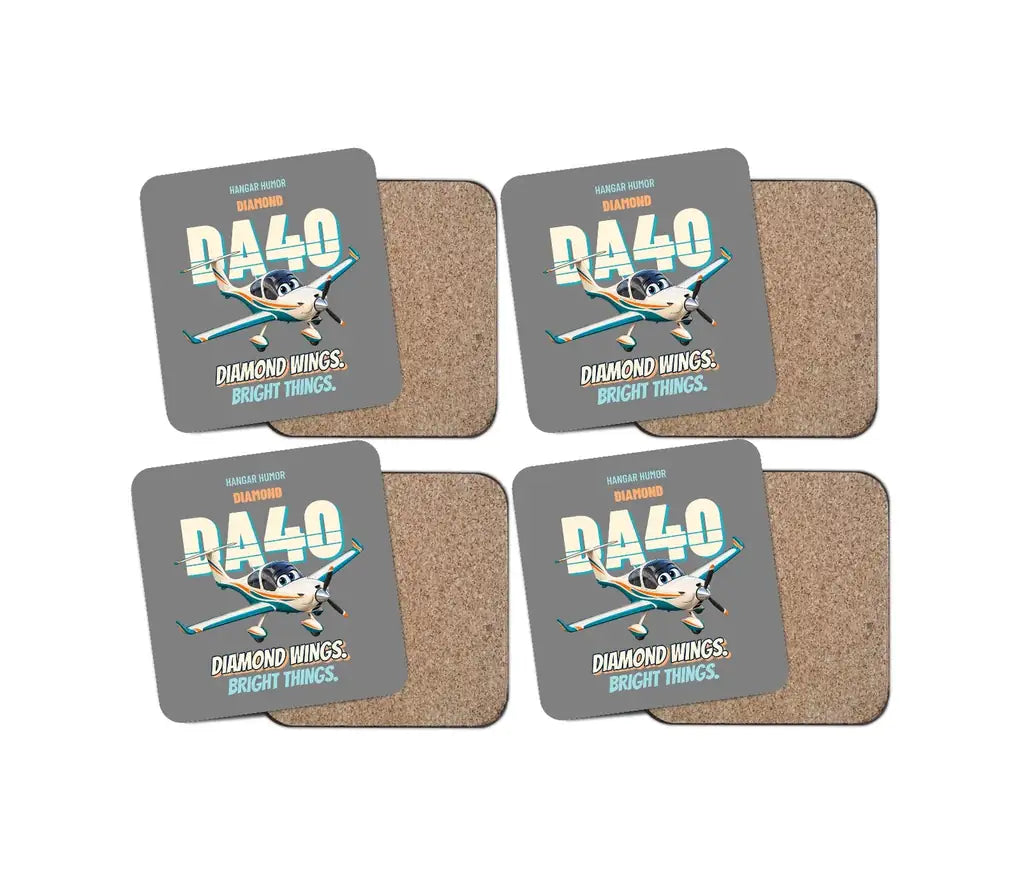 Diamond DA40 - Diamond wings. Bright things. design on gray 4 pieces set coaster