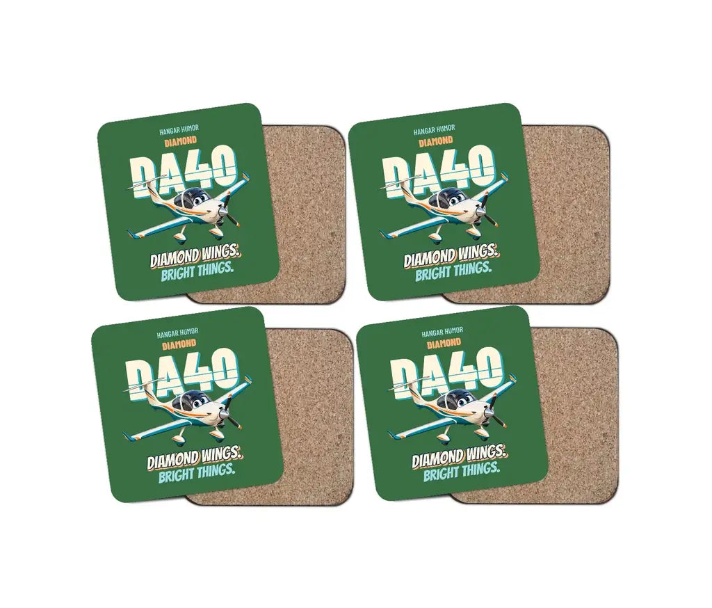 Diamond DA40 - Diamond wings. Bright things. design on green 4 pieces set coaster