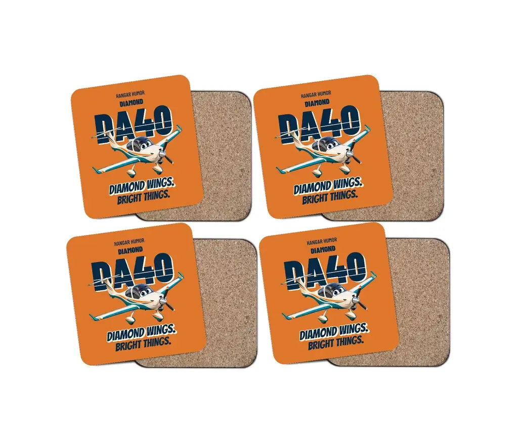 Diamond DA40 - Diamond wings. Bright things. design on orange 4 pieces set coaster