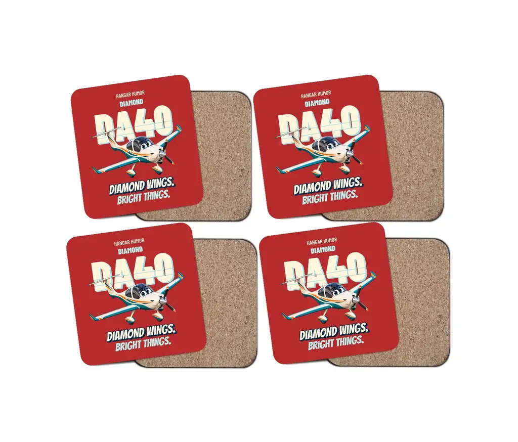 Diamond DA40 - Diamond wings. Bright things. design on red 4 pieces set coaster