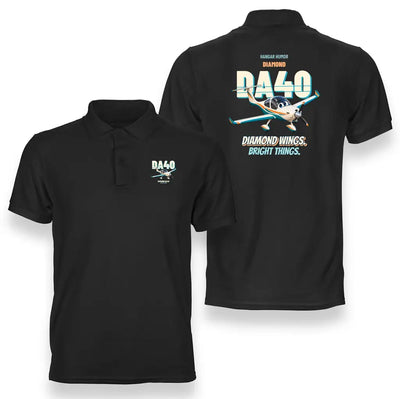 Diamond DA40 - Diamond wings. Bright things. design on black polo t-shirt