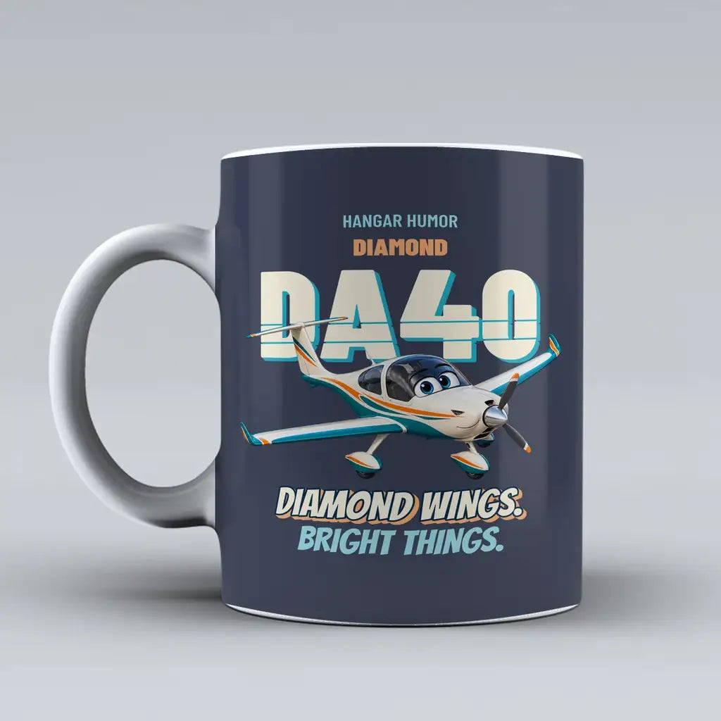 Diamond DA40 - Diamond wings. Bright things. design on dark blue ceramic mug