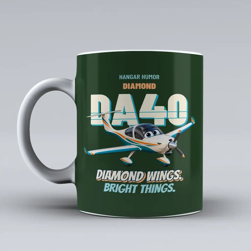 Diamond DA40 - Diamond wings. Bright things. design on dark green ceramic mug