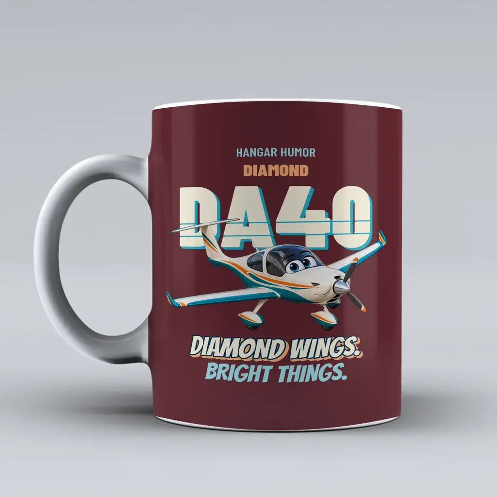 Diamond DA40 - Diamond wings. Bright things. design on dark red ceramic mug
