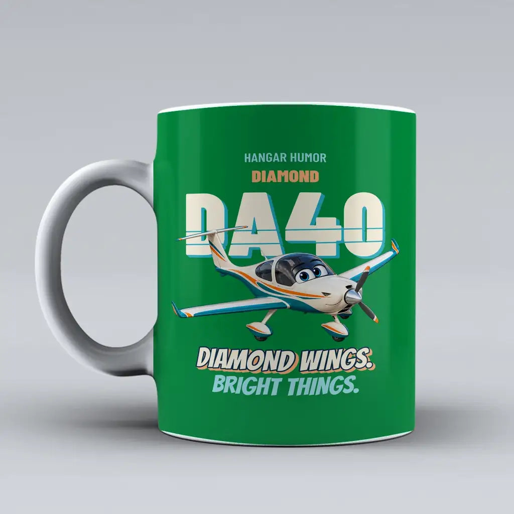 Diamond DA40 - Diamond wings. Bright things. design on green ceramic mug