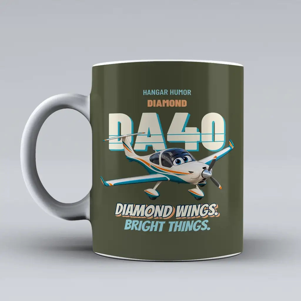 Diamond DA40 - Diamond wings. Bright things. design on green army ceramic mug