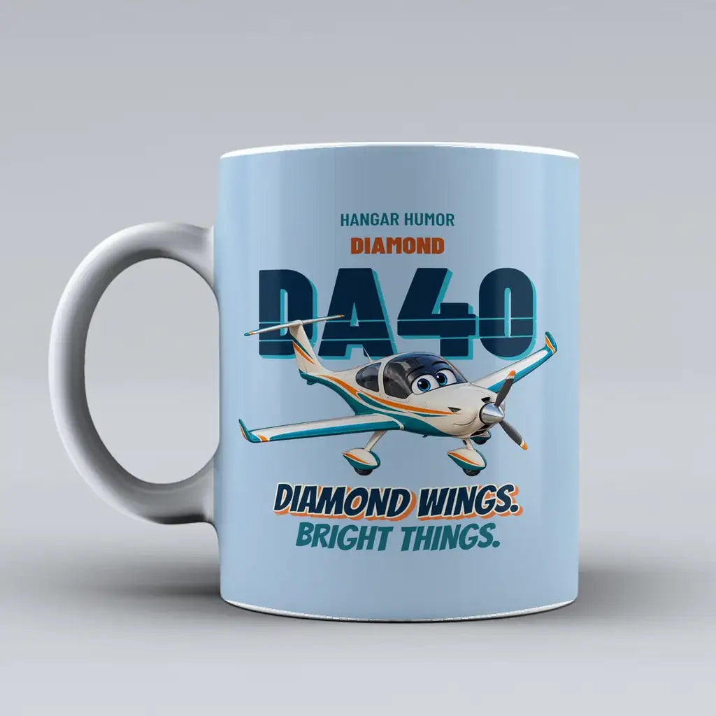 Diamond DA40 - Diamond wings. Bright things. design on light blue ceramic mug