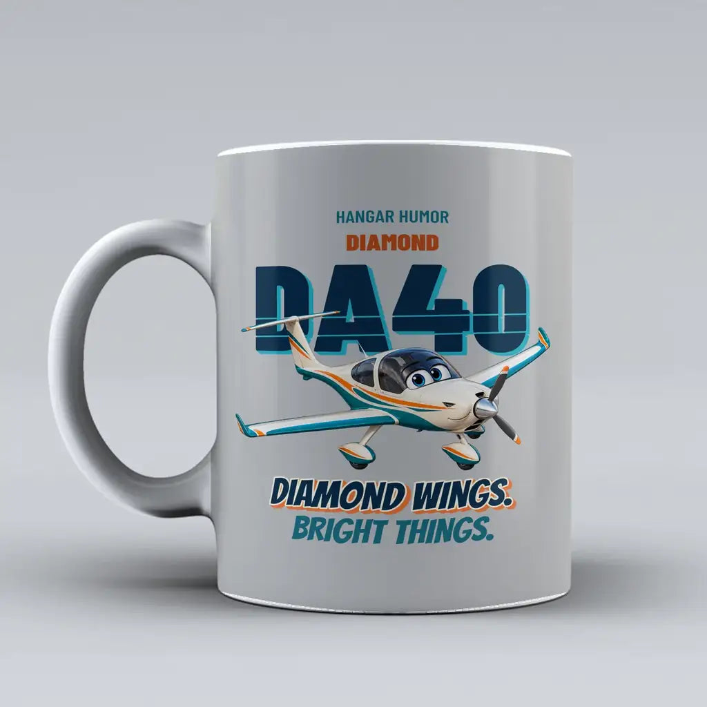 Diamond DA40 - Diamond wings. Bright things. design on light gray ceramic mug