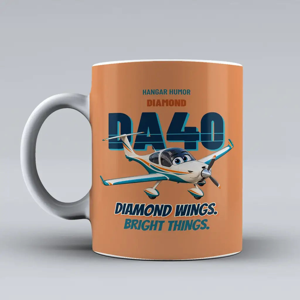 Diamond DA40 - Diamond wings. Bright things. design on orange ceramic mug