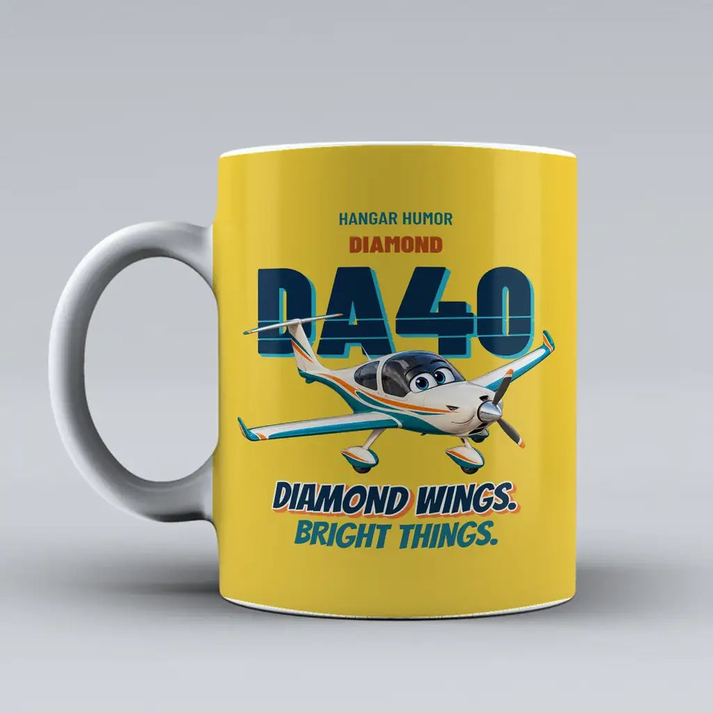 Diamond DA40 - Diamond wings. Bright things. design on yellow ceramic mug