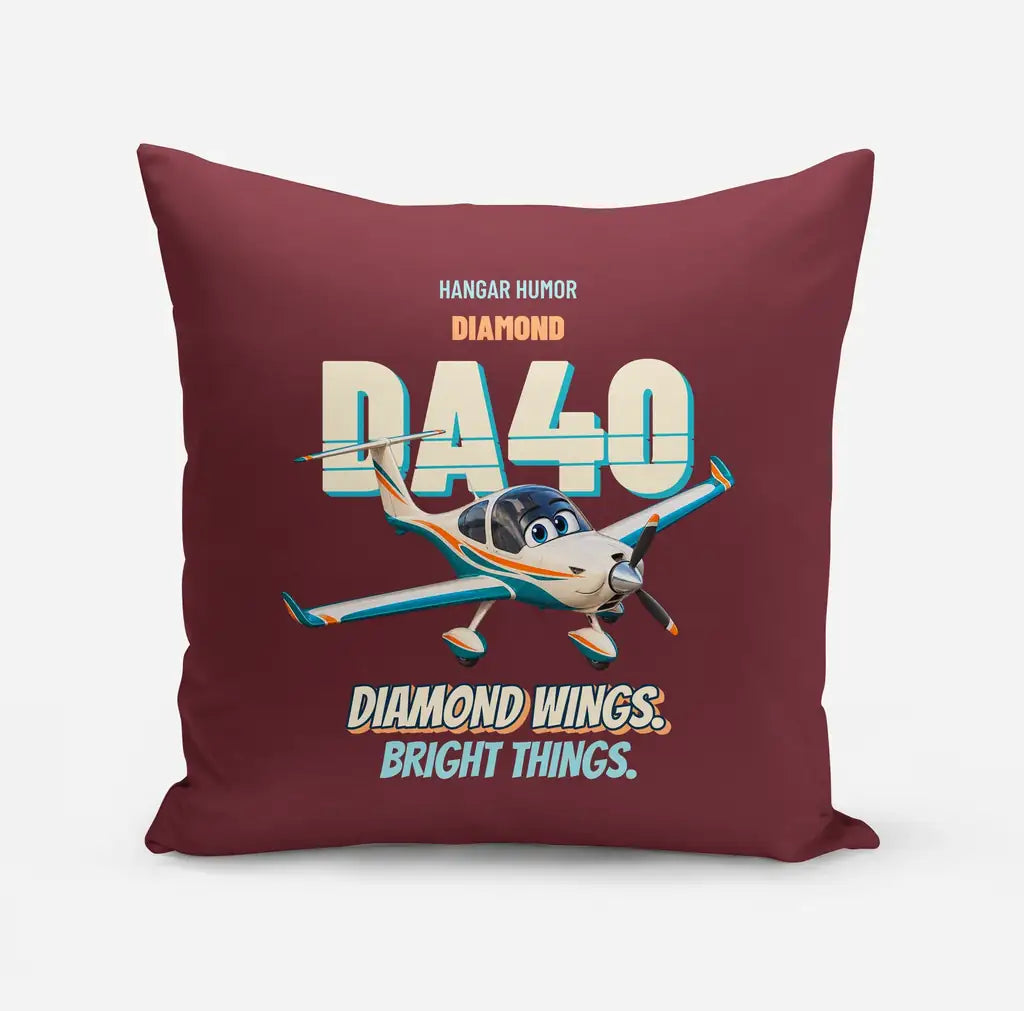 Diamond DA40 - Diamond wings. Bright things. design on dark red pillow